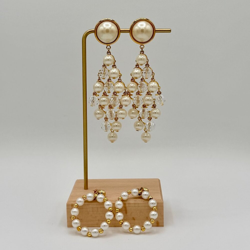 FAUX Pearl & Crystal Earrings (2 Pairs) | Statement Chandelier & Beaded Hoops